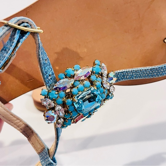 Emanuela Caruso Women’s EU 40 Blue Jeweled Bling Ankle T- Strap Leather Sandals - Picture 15 of 16